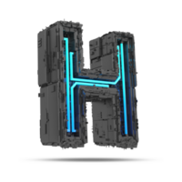 3d spaceship alphabet with neon light effect, 3d rendering png