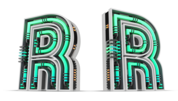 3D Alphabet with green neon light effect, 3d rendering png