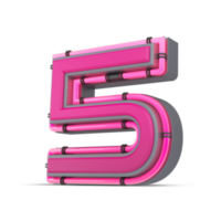 3D pink number with neon light, 3d rendering png