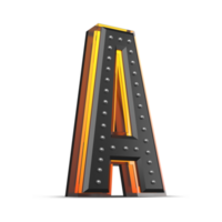 3d alfabet met pin decoratie en neon licht effect, 3d renderen png