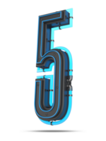 3D Number with blue neon light effect, 3d rendering png