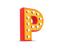 3d alphabet Broadway style with light bulb, 3d rendering png