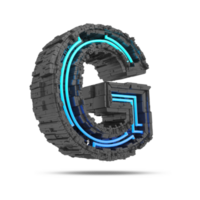 3d spaceship alphabet with neon light effect, 3d rendering png