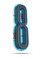 3D Number with blue neon light effect, 3d rendering png