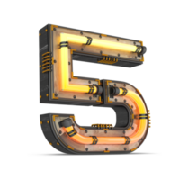 3D wooden number with neon light effect, 3d rendering png