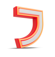 Red 3D Number  japan style with orange neon light, 3d rendering. png