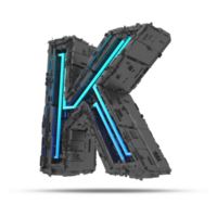 3d spaceship alphabet with neon light effect, 3d rendering png