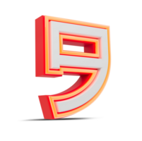 Red 3D Number  japan style with orange neon light, 3d rendering. png