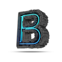 3d spaceship alphabet with neon light effect, 3d rendering png