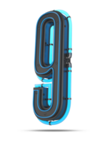 3D Number with blue neon light effect, 3d rendering png