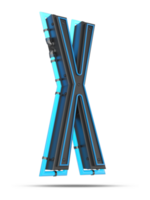 3D Alphabet with blue neon light effect, 3d rendering png