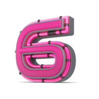 3D pink number with neon light, 3d rendering png