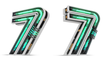 3D Number with green neon light effect, 3d rendering png