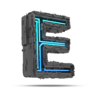 3d spaceship alphabet with neon light effect, 3d rendering png