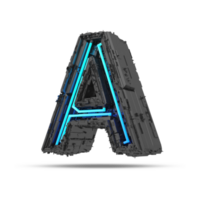 3d spaceship alphabet with neon light effect, 3d rendering png