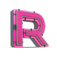 3d Rosa alfabeto com néon luz, 3d Renderização png