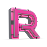 3D pink alphabet with neon light, 3d rendering png