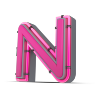 3D pink alphabet with neon light, 3d rendering png