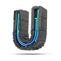 3d spaceship alphabet with neon light effect, 3d rendering png