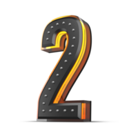 3D number with pin decoration and neon light effect, 3d rendering png