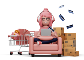 Frauen sind glücklich durch Herstellung Geld von klein Unternehmen, online Einkaufen, 3d Rendern png