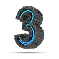 3d spaceship number with neon light effect, 3d rendering png