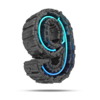 3d spaceship number with neon light effect, 3d rendering png