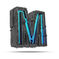 3d spaceship alphabet with neon light effect, 3d rendering png