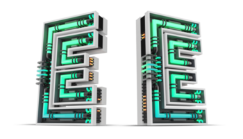 3D Alphabet with green neon light effect, 3d rendering png