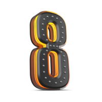 3D number with pin decoration and neon light effect, 3d rendering png