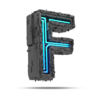 3d spaceship alphabet with neon light effect, 3d rendering png