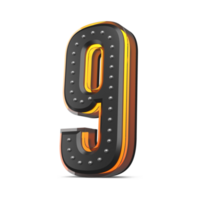 3D number with pin decoration and neon light effect, 3d rendering png