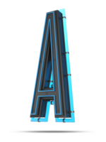 3D Alphabet with blue neon light effect, 3d rendering png