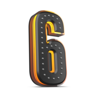 3D number with pin decoration and neon light effect, 3d rendering png