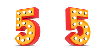 3d Number Broadway style with light bulb, 3d rendering png