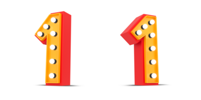 3d nombre Broadway style avec lumière ampoule, 3d le rendu png