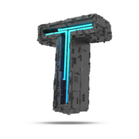 3d spaceship alphabet with neon light effect, 3d rendering png