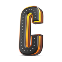 3D alphabet with pin decoration and neon light effect, 3d rendering png