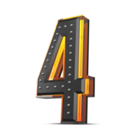 3D number with pin decoration and neon light effect, 3d rendering png