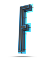 3D Alphabet with blue neon light effect, 3d rendering png