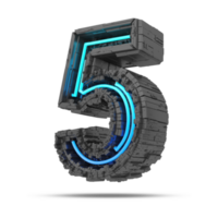 3d spaceship number with neon light effect, 3d rendering png