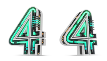 3D Number with green neon light effect, 3d rendering png