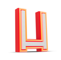 Red 3D alphabet  japan style with orange neon light, 3d rendering. png