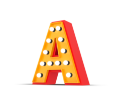 3d alphabet Broadway style with light bulb, 3d rendering png