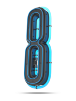 3D Number with blue neon light effect, 3d rendering png