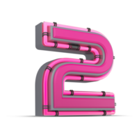 3d rosado número con neón luz, 3d representación png