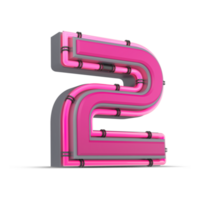 3D pink number with neon light, 3d rendering png