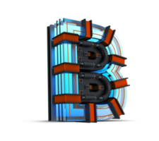 3D Alphabet blue neon light with Copper wire, 3d rendering png