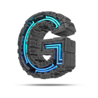 3d spaceship alphabet with neon light effect, 3d rendering png