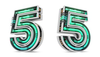 3D Number with green neon light effect, 3d rendering png